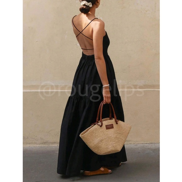 Black Maxi Dress Backless Criss Cross Straps - Picture 1 of 7